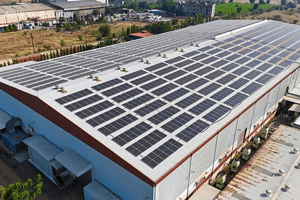 Solar panels installed on a warehouse roof